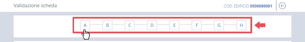 immagine pagina validazione scheda, menu sezioni scheda edificio