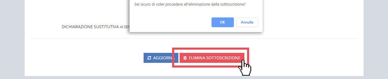 immagine pagina visualizza account, pulsante elimina sottoscrizione