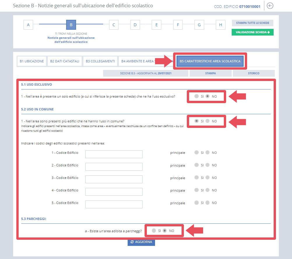 immagine pagina sezione B5 caratteristiche area scolastica