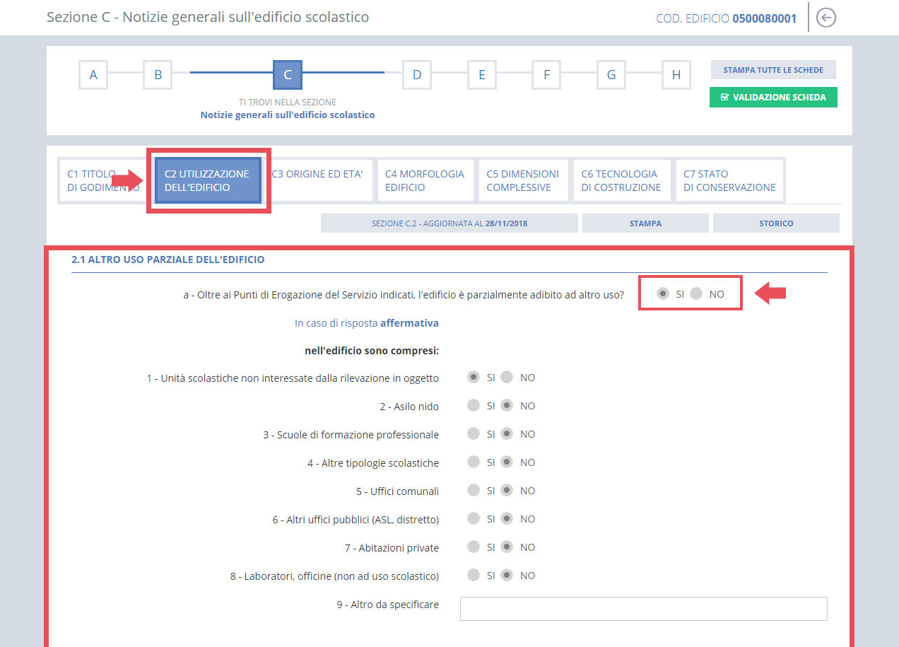 immagine pagina sezione C2 utilizzazione dell'edificio